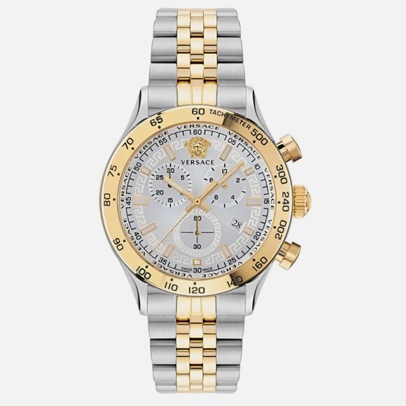Versace Mens Two Tone 44mm Bracelet Fashion Watch